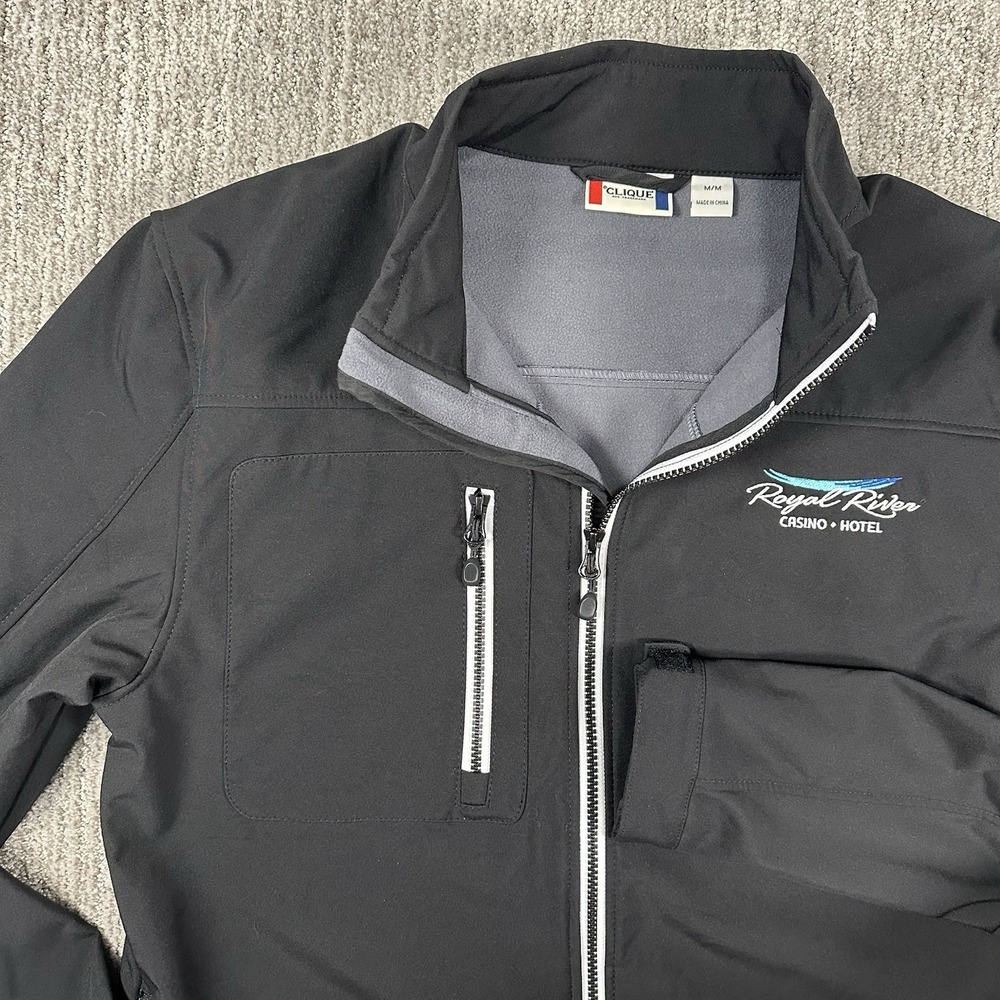 Clique Royal River Casino Jacket Mens Medium Black Full Zip Logo Coat Softshell